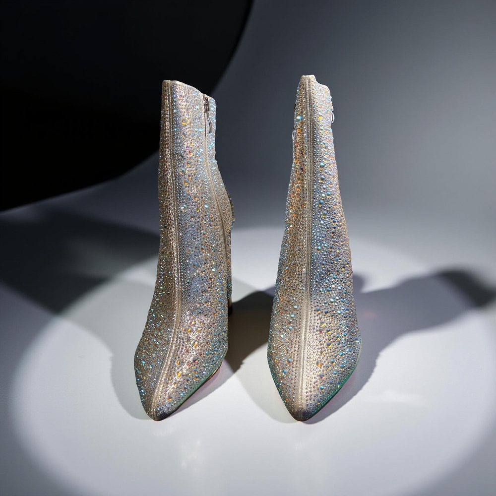 New In Box Size 6.5 Lauren Lorraine Jam Sparkling Silver Ankle Boots